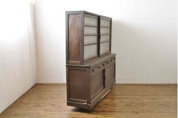 アンティーク家具　ナラ材　ノスタルジックな雰囲気漂う重ね食器棚(戸棚、収納棚、キャビネット)(R-039891)