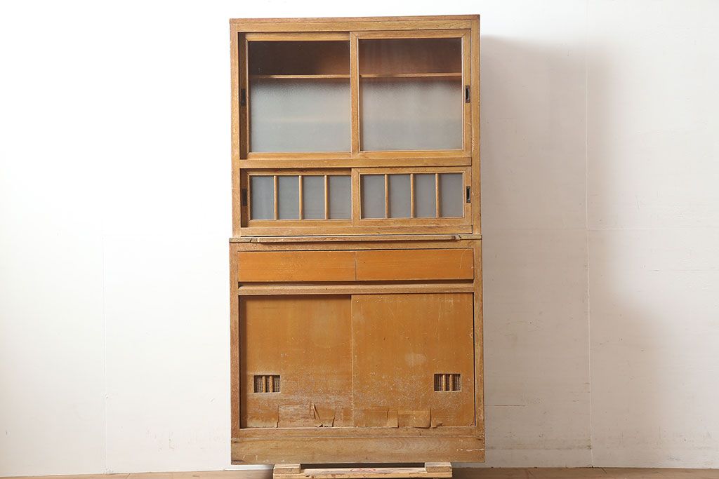 アンティーク家具　昭和中期　レトロな佇まいの作業台付き食器棚(収納棚、戸棚、キャビネット)(R-039892)