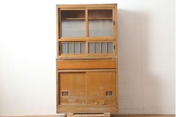 アンティーク家具　昭和中期　レトロな佇まいの作業台付き食器棚(収納棚、戸棚、キャビネット)(R-039892)