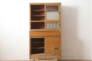 アンティーク家具　昭和中期　レトロな佇まいの作業台付き食器棚(収納棚、戸棚、キャビネット)(R-039892)