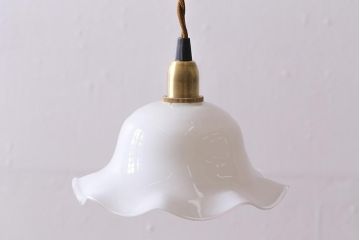 イギリスヴィンテージ照明　上品なフリルシェードのペンダントライト(ランプシェード、天井照明、吊り下げ照明、ビンテージ)(R-039906)