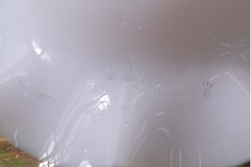 イギリスヴィンテージ照明　爽やかな緑縁フリルのミルクガラスペンダントライト(ランプシェード、天井照明、吊り下げ照明、ビンテージ)(R-039910)