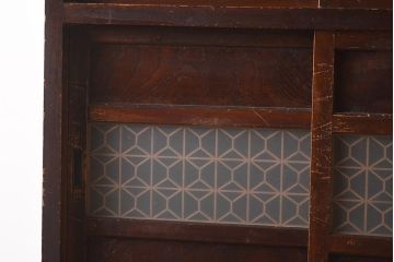 アンティーク家具　和製アンティーク　昭和初期　組子細工が目を惹く重ね水屋箪笥(関東水屋箪笥、食器棚、収納棚)(R-039929)