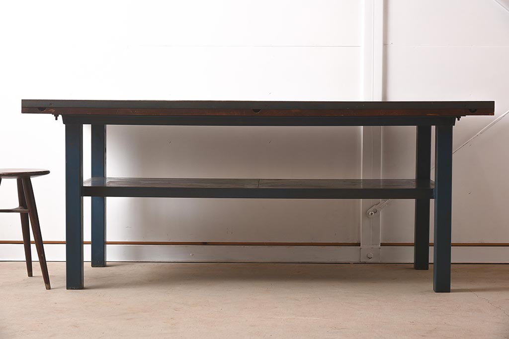 ヴィンテージ家具　アイアンフレーム　ジャンクな雰囲気が魅力の作業台(鉄脚テーブル、ビンテージ)(R-039939)