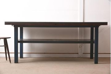 ヴィンテージ家具　アイアンフレーム　ジャンクな雰囲気が魅力の作業台(鉄脚テーブル、ビンテージ)(R-039939)