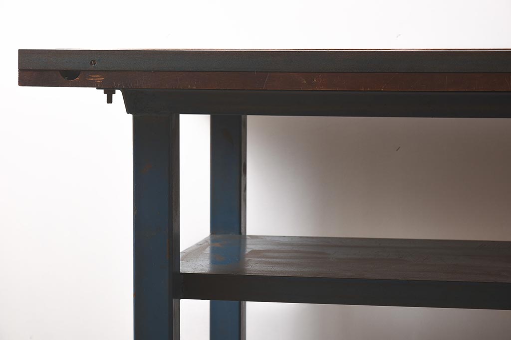 ヴィンテージ家具　アイアンフレーム　ジャンクな雰囲気が魅力の作業台(鉄脚テーブル、ビンテージ)(R-039939)