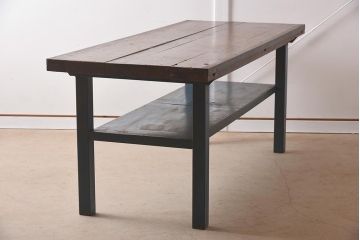 ヴィンテージ家具　アイアンフレーム　ジャンクな雰囲気が魅力の作業台(鉄脚テーブル、ビンテージ)(R-039939)