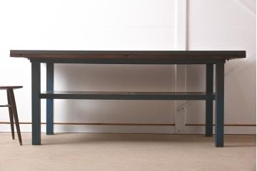 ヴィンテージ家具　アイアンフレーム　ジャンクな雰囲気が魅力の作業台(鉄脚テーブル、ビンテージ)(R-039939)