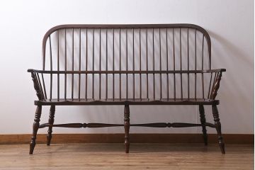 中古　松本民芸家具　#513型　3人掛け　長ウィンザーチェア(三人掛ベンチ、長椅子、ウインザーチェア)(R-039942)