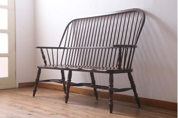 中古　松本民芸家具　#513型　3人掛け　長ウィンザーチェア(三人掛ベンチ、長椅子、ウインザーチェア)(R-039942)