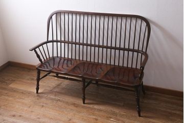中古　松本民芸家具　#513型　3人掛け　長ウィンザーチェア(三人掛ベンチ、長椅子、ウインザーチェア)(R-039942)
