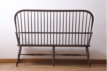 中古　松本民芸家具　#513型　3人掛け　長ウィンザーチェア(三人掛ベンチ、長椅子、ウインザーチェア)(R-039942)