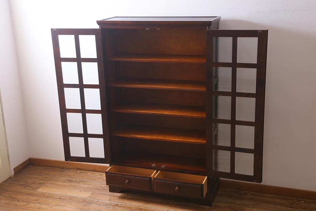 中古　北海道民芸家具　#115　落ち着きのある佇まいが魅力のブックケース(本箱、収納棚、戸棚)(R-039944)