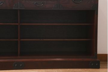 中古　筑後民芸家具　天板リメイク・厚い栗材　重厚感のある佇まいが魅力のサイドボード(収納棚、食器棚、テレビボード)(R-039947)