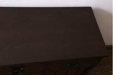 中古　筑後民芸家具　天板リメイク・厚い栗材　重厚感のある佇まいが魅力のサイドボード(収納棚、食器棚、テレビボード)(R-039947)