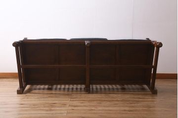中古　松本民芸家具　D型布張り椅子　クラシカルなデザインが魅力の3人掛けソファ(ベンチ、ソファ)(定価約55万円)(R-039950)