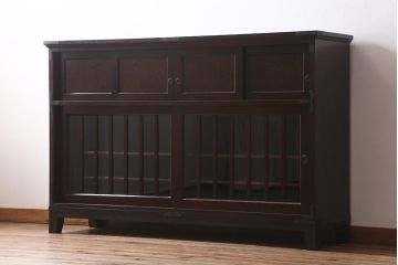 中古　筑後民芸家具　脚付リメイク　和モダンスタイルを高めるサイドボード(戸棚、キャビネット)(R-039955)