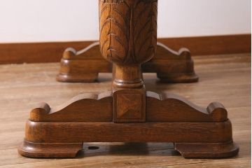 アンティーク家具　イギリスアンティーク　オーク材　ブルボーズレッグが目を引くドローリーフテーブル(エクステンションテーブル、ダイニングテーブル)(R-039960)