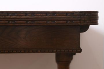 アンティーク家具　イギリスアンティーク　オーク材　ブルボーズレッグが目を引くドローリーフテーブル(エクステンションテーブル、ダイニングテーブル)(R-039960)