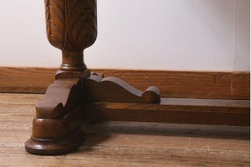 アンティーク家具　イギリスアンティーク　オーク材　ブルボーズレッグが目を引くドローリーフテーブル(エクステンションテーブル、ダイニングテーブル)(R-039960)