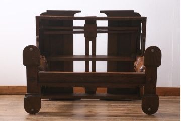 アンティーク家具　イギリスアンティーク　オーク材　ブルボーズレッグが目を引くドローリーフテーブル(エクステンションテーブル、ダイニングテーブル)(R-039960)