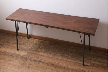 アンティーク家具　古材リメイク　ケヤキ材一枚板　ダイナミックな木目が魅力の鉄脚テーブル(コンソールテーブル、作業台)(R-039962)