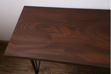 アンティーク家具　古材リメイク　ケヤキ材一枚板　ダイナミックな木目が魅力の鉄脚テーブル(コンソールテーブル、作業台)(R-039962)