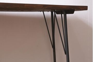 アンティーク家具　古材リメイク　ケヤキ材一枚板　ダイナミックな木目が魅力の鉄脚テーブル(コンソールテーブル、作業台)(R-039962)