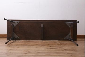 アンティーク家具　古材リメイク　ケヤキ材一枚板　ダイナミックな木目が魅力の鉄脚テーブル(コンソールテーブル、作業台)(R-039962)