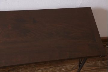 アンティーク家具　古材一枚板リメイク　朴の木　使いこまれた木肌が味わい深い鉄脚テーブル(コンソールテーブル、作業台)(R-039963)