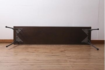 アンティーク家具　古材一枚板リメイク　朴の木　使いこまれた木肌が味わい深い鉄脚テーブル(コンソールテーブル、作業台)(R-039963)
