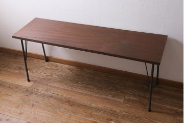 アンティーク家具　古材一枚板リメイク　ラワン材　空間をお洒落に演出する鉄脚テーブル(コンソールテーブル、作業台)(R-039964)