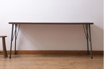 アンティーク家具　古材一枚板リメイク　ラワン材　空間をお洒落に演出する鉄脚テーブル(コンソールテーブル、作業台)(R-039964)