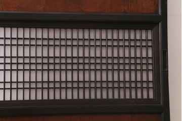 アンティーク建具　和製アンティーク　明治大正期　ケヤキ材　黒い木枠がモダンな格子帯戸1枚(板戸、引き戸、建具)(R-039965)