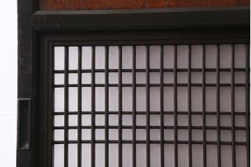 アンティーク建具　和製アンティーク　明治大正期　ケヤキ材　黒い木枠がモダンな格子帯戸1枚(板戸、引き戸、建具)(R-039965)