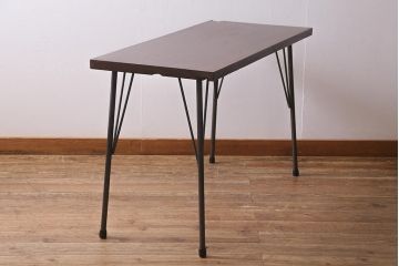 アンティーク家具　明治大正期　ケヤキ一枚板　古材をリメイクした鉄脚テーブル(コンソールテーブル、作業台)(R-039974)