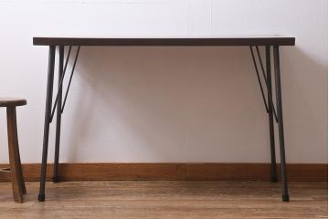 アンティーク家具　明治大正期　ケヤキ一枚板　古材をリメイクした鉄脚テーブル(コンソールテーブル、作業台)(R-039974)