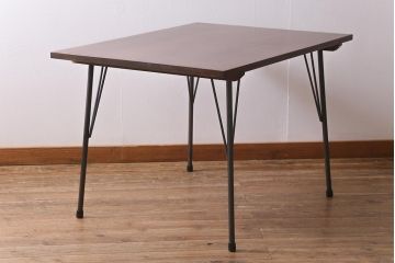 アンティーク家具　リメイク　栃の木一枚板　古材を活かした鉄脚テーブル(ダイニングテーブル、カフェテーブル、作業台)(R-039975)