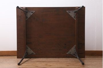 アンティーク家具　リメイク　栃の木一枚板　古材を活かした鉄脚テーブル(ダイニングテーブル、カフェテーブル、作業台)(R-039975)