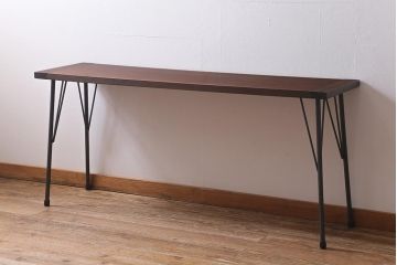 アンティーク家具　古材一枚板リメイク　朴の木を活かしたシンプルな鉄脚テーブル(コンソールテーブル、作業台)(R-039976)