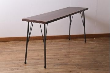 アンティーク家具　古材一枚板リメイク　朴の木を活かしたシンプルな鉄脚テーブル(コンソールテーブル、作業台)(R-039976)
