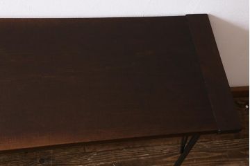 アンティーク家具　古材一枚板リメイク　朴の木を活かしたシンプルな鉄脚テーブル(コンソールテーブル、作業台)(R-039976)