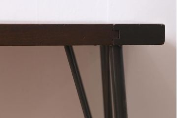 アンティーク家具　古材一枚板リメイク　朴の木を活かしたシンプルな鉄脚テーブル(コンソールテーブル、作業台)(R-039976)