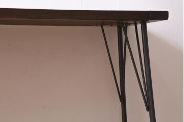 アンティーク家具　古材一枚板リメイク　朴の木を活かしたシンプルな鉄脚テーブル(コンソールテーブル、作業台)(R-039976)