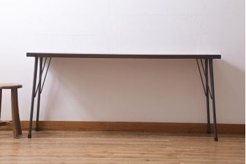 アンティーク家具　古材一枚板リメイク　朴の木を活かしたシンプルな鉄脚テーブル(コンソールテーブル、作業台)(R-039976)