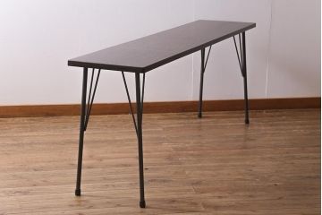 アンティーク家具　古材一枚板リメイク　ラワン材を活かしたシンプルな鉄脚テーブル(コンソールテーブル、作業台)(R-039977)