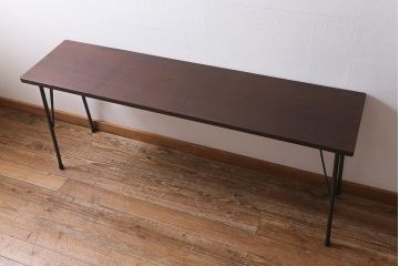 アンティーク家具　古材一枚板リメイク　ラワン材を活かしたシンプルな鉄脚テーブル(コンソールテーブル、作業台)(R-039977)