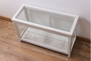 アンティーク家具　昭和初期　シャビーなペイントが素敵なガラスケース(ショーケース、飾り棚、陳列棚)(R-039980)