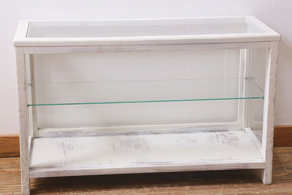 アンティーク家具　昭和初期　シャビーなペイントが素敵なガラスケース(ショーケース、飾り棚、陳列棚)(R-039980)