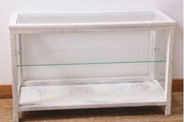 アンティーク家具　昭和初期　シャビーなペイントが素敵なガラスケース(ショーケース、飾り棚、陳列棚)(R-039980)